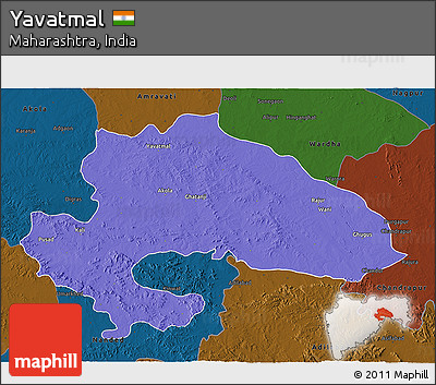 Political 3D Map of Yavatmal, darken