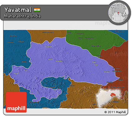 Political 3D Map of Yavatmal, darken