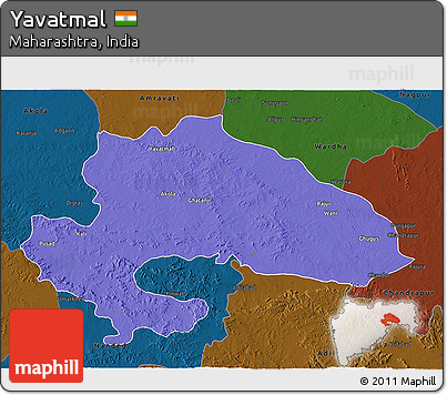 Political 3D Map of Yavatmal, darken