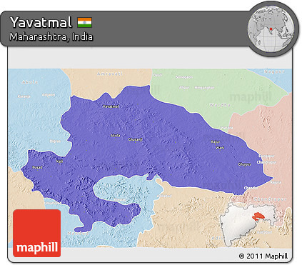 Political 3D Map of Yavatmal, lighten