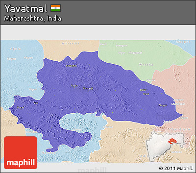 Political 3D Map of Yavatmal, lighten