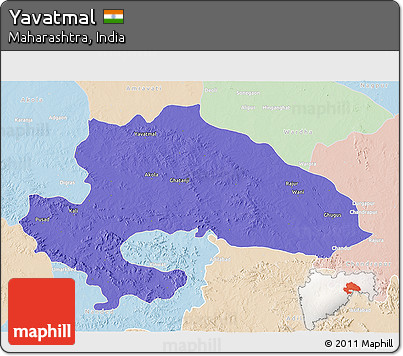 Political 3D Map of Yavatmal, lighten