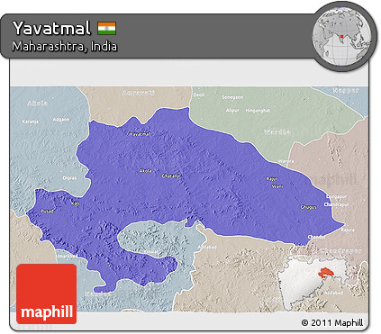 Political 3D Map of Yavatmal, lighten, semi-desaturated