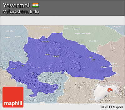 Political 3D Map of Yavatmal, lighten, semi-desaturated