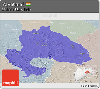 Political 3D Map of Yavatmal, lighten, semi-desaturated