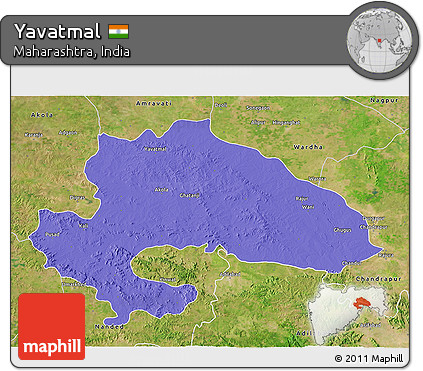 Political 3D Map of Yavatmal, satellite outside