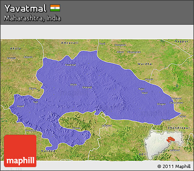 Political 3D Map of Yavatmal, satellite outside