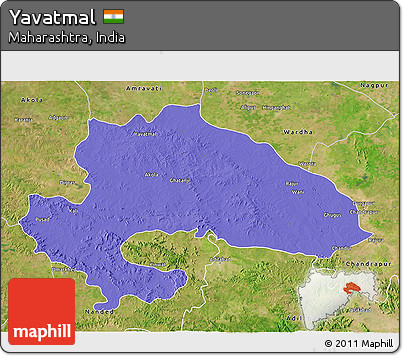 Political 3D Map of Yavatmal, satellite outside