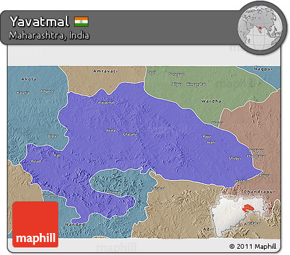 Political 3D Map of Yavatmal, semi-desaturated