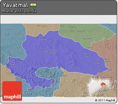 Political 3D Map of Yavatmal, semi-desaturated