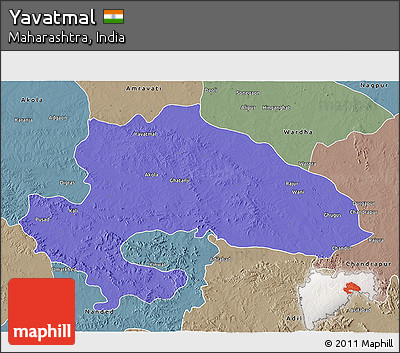 Political 3D Map of Yavatmal, semi-desaturated