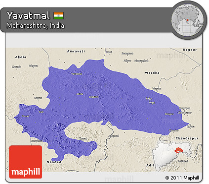 Political 3D Map of Yavatmal, shaded relief outside