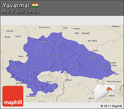Political 3D Map of Yavatmal, shaded relief outside