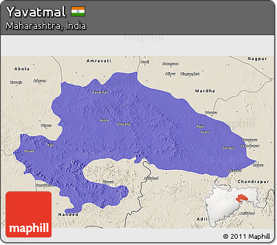 Political 3D Map of Yavatmal, shaded relief outside