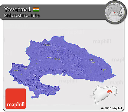 Political 3D Map of Yavatmal, single color outside