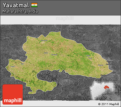 Satellite 3D Map of Yavatmal, darken, desaturated