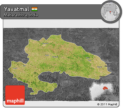 Satellite 3D Map of Yavatmal, darken, desaturated
