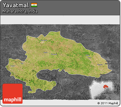 Satellite 3D Map of Yavatmal, darken, desaturated