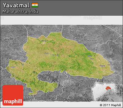 Satellite 3D Map of Yavatmal, desaturated