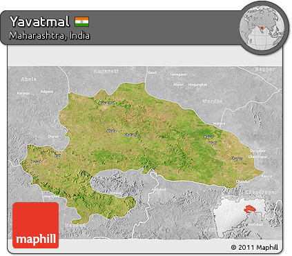 Satellite 3D Map of Yavatmal, lighten, desaturated