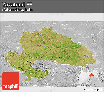 Satellite 3D Map of Yavatmal, lighten, desaturated