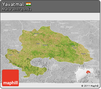 Satellite 3D Map of Yavatmal, lighten, desaturated