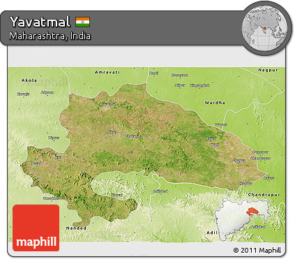 Satellite 3D Map of Yavatmal, physical outside