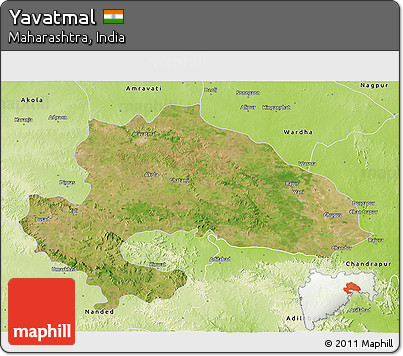 Satellite 3D Map of Yavatmal, physical outside