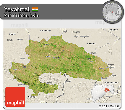 Satellite 3D Map of Yavatmal, shaded relief outside