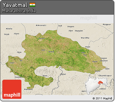 Satellite 3D Map of Yavatmal, shaded relief outside