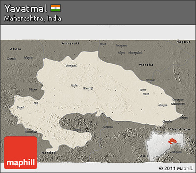 Shaded Relief 3D Map of Yavatmal, darken