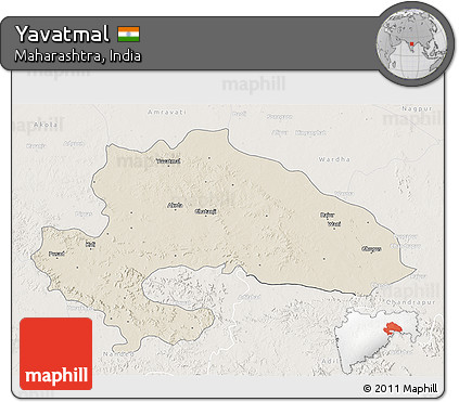 Shaded Relief 3D Map of Yavatmal, lighten