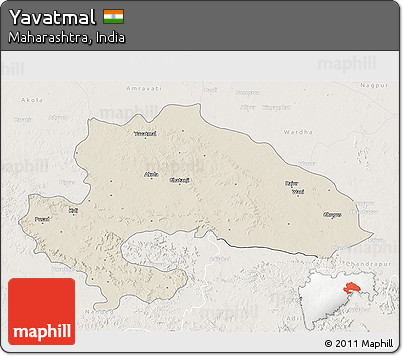 Shaded Relief 3D Map of Yavatmal, lighten