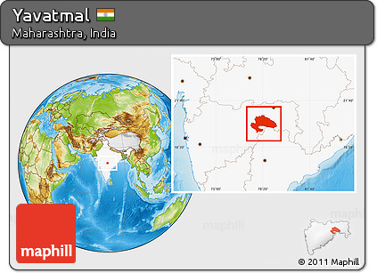 Physical Location Map of Yavatmal, highlighted country