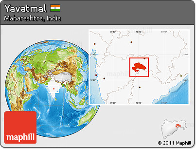 Physical Location Map of Yavatmal, highlighted country