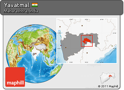Physical Location Map of Yavatmal, highlighted country, highlighted parent region
