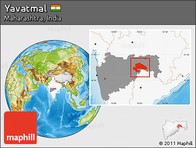 Physical Location Map of Yavatmal, highlighted country, highlighted parent region
