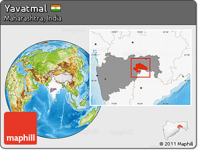 Physical Location Map of Yavatmal, highlighted country, highlighted parent region