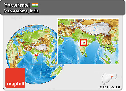 Physical Location Map of Yavatmal, highlighted parent region, within the entire country