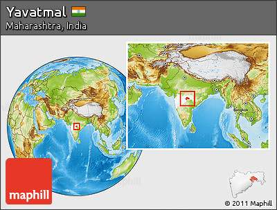 Physical Location Map of Yavatmal, highlighted parent region, within the entire country