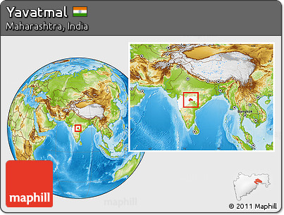 Physical Location Map of Yavatmal, highlighted parent region, within the entire country