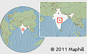 Savanna Style Location Map of Yavatmal, highlighted country, within the entire country, hill shading