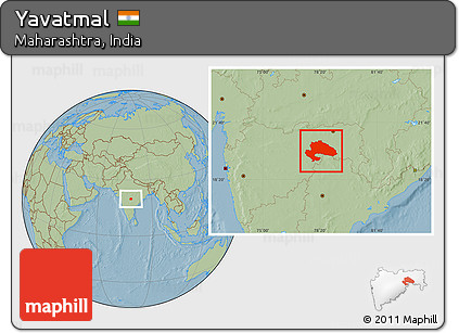 Savanna Style Location Map of Yavatmal, hill shading
