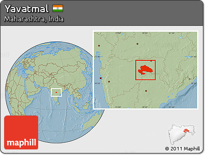Savanna Style Location Map of Yavatmal, hill shading