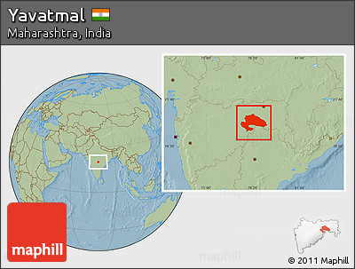 Savanna Style Location Map of Yavatmal, hill shading