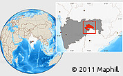Shaded Relief Location Map of Yavatmal, highlighted country, highlighted parent region