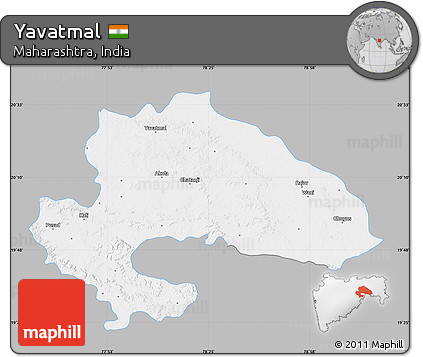 Gray Map of Yavatmal, single color outside