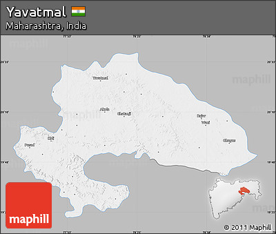 Gray Map of Yavatmal, single color outside
