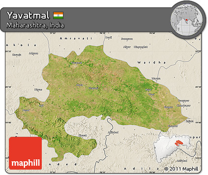Satellite Map of Yavatmal, shaded relief outside
