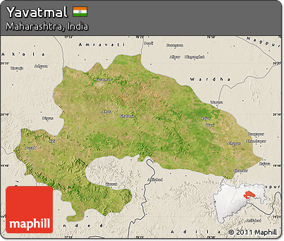 Satellite Map of Yavatmal, shaded relief outside